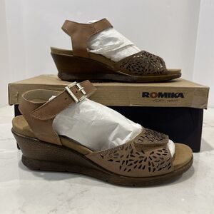 Romika NEW Womens EU 42 US 11‎ Brown Cutout Leather Wedge Sandals Comfort Shoes